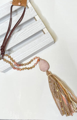 Tones of Pink Tassel Necklace