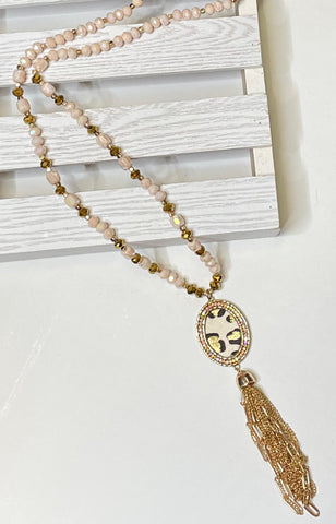 Beige Leopard Pendant Necklace