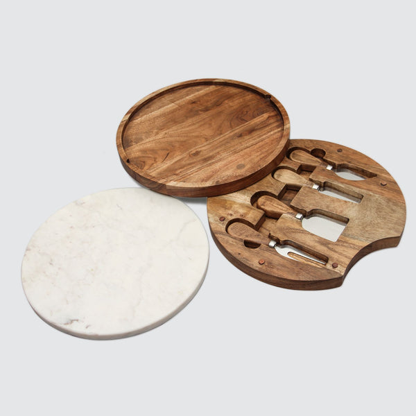 Marble & Acacia Wood Cheese Knife Set