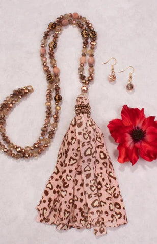 Pink Leopard Tassel Necklace