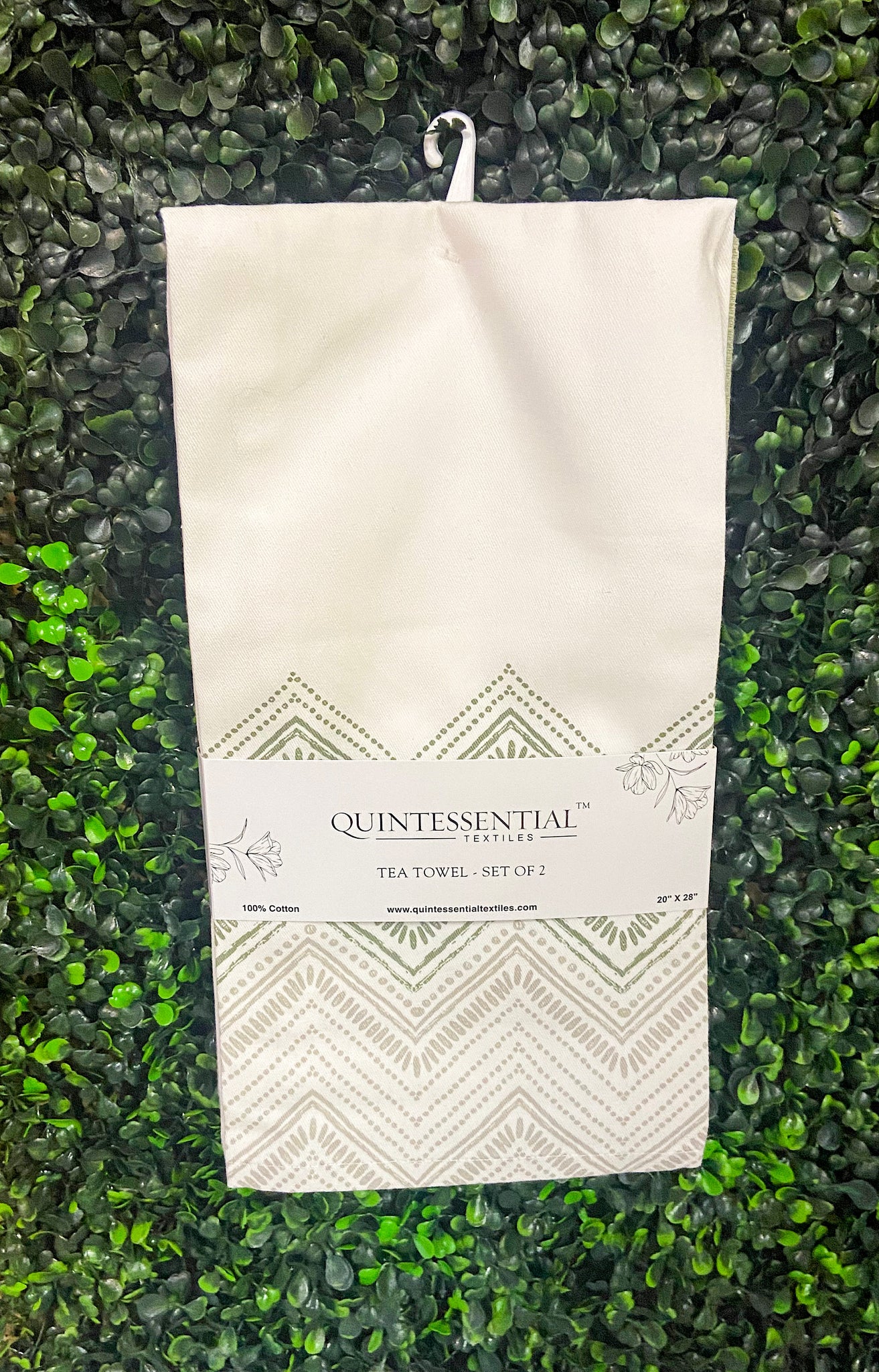 White & Green Printed Tea Towel
