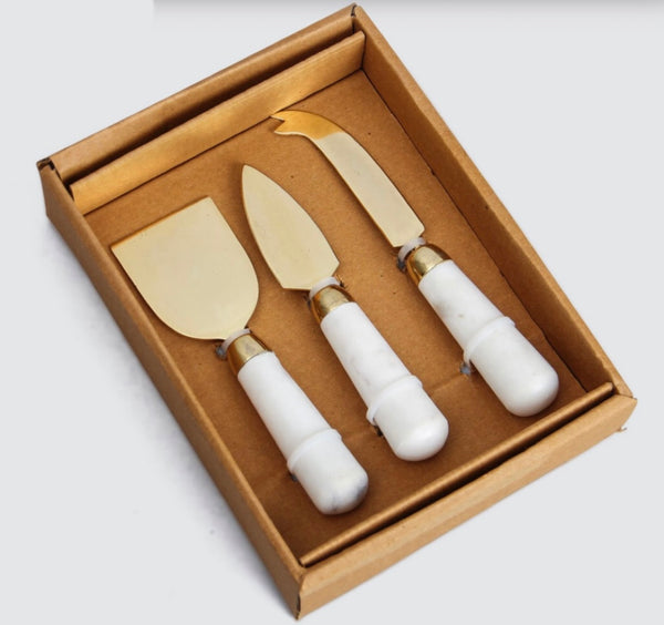 Gold Cheese Knife Set W Marble Handle