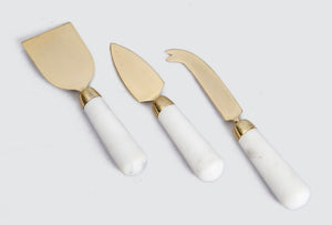Gold Cheese Knife Set W Marble Handle