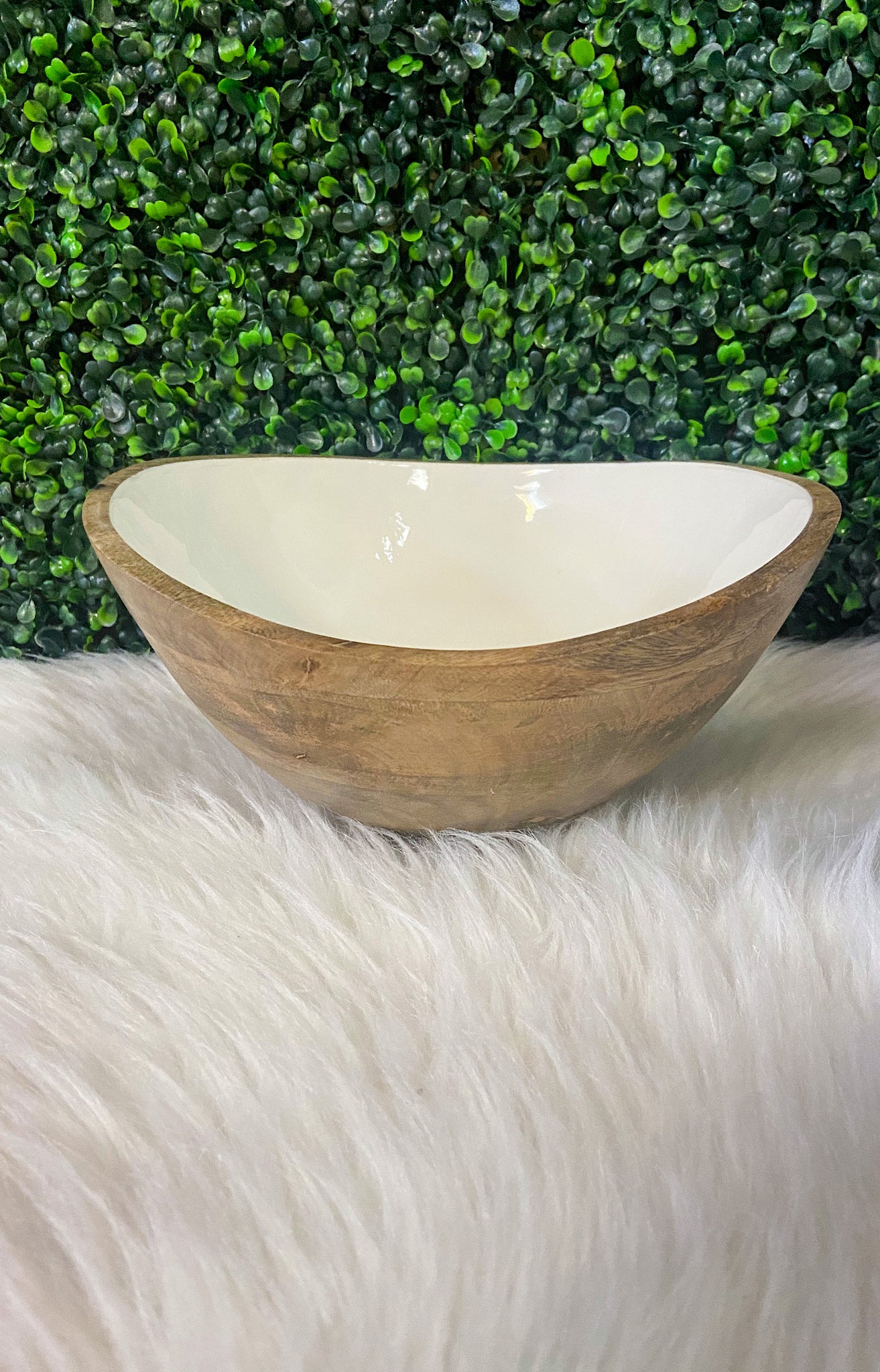Medium Mango Wood Bowl With Enamel