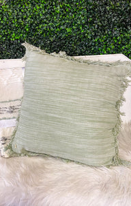 Sage Throw Pillow With Fringes