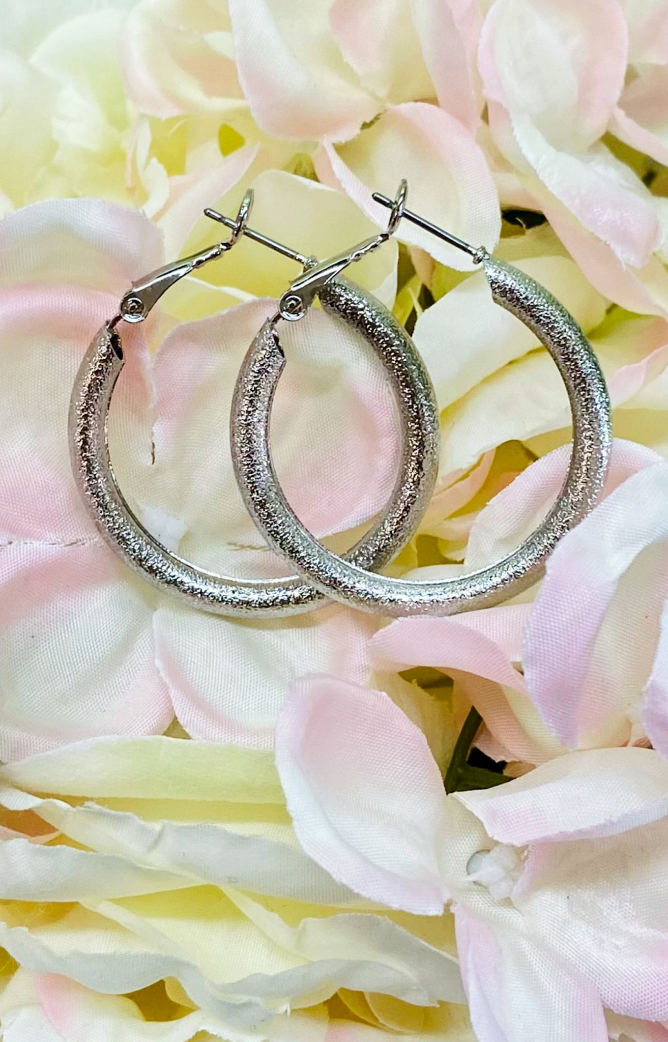 Small Silver Textured Hoops